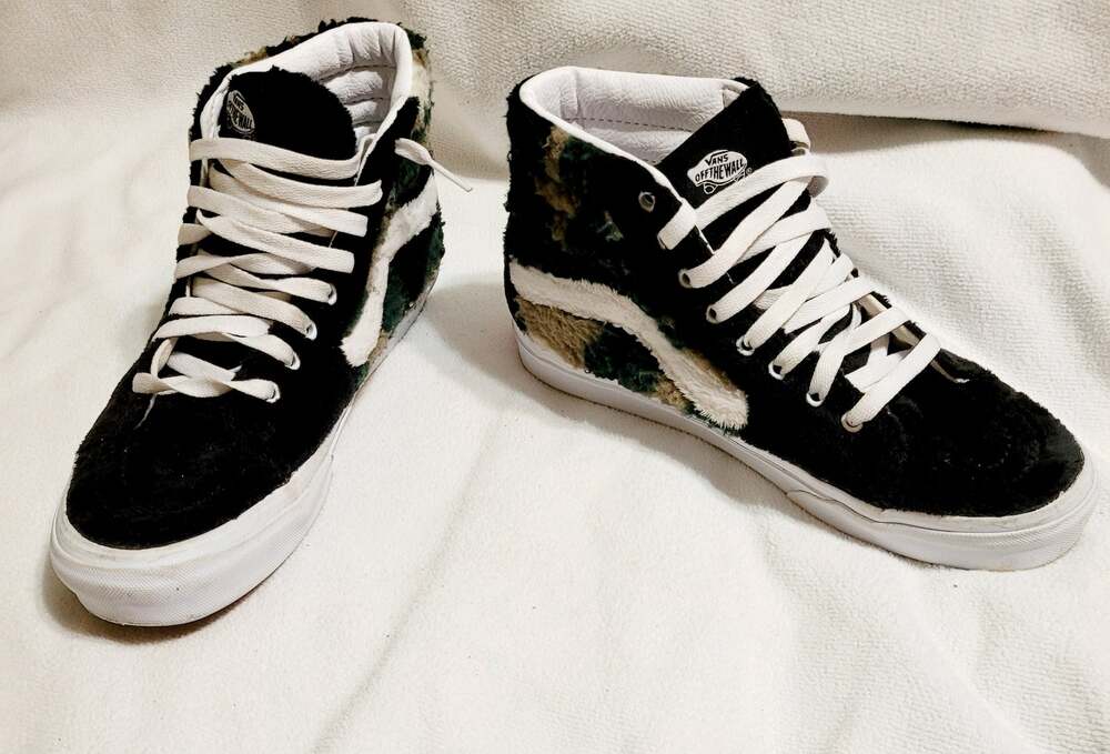 Vans unisex sk-8 Hi camo print sherpa black high top sneakers shoes
